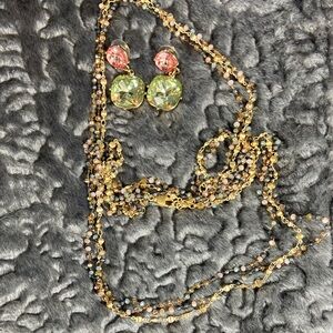 Lot bundle Gold Tone Multicolor Long Necklace Sugarfix Rhinestone Jewel Earrings